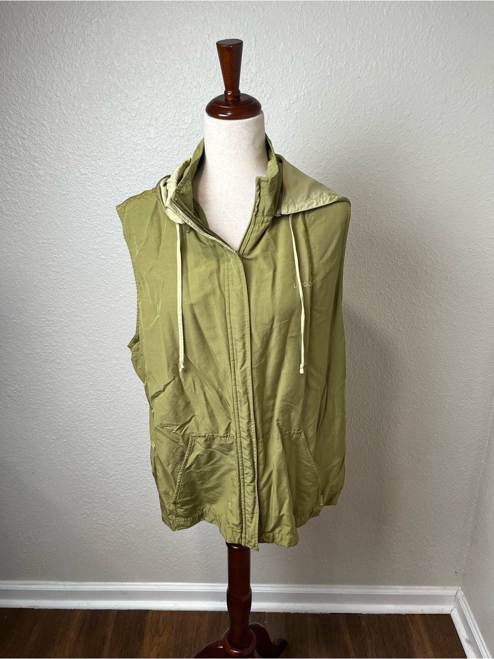 Liz Golf Light Olive Hooded Women's Vest with Drawstring Size XL